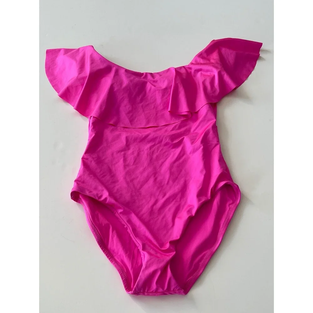 Trina Turk Monaco One Piece Bandeau Ruffle Pink‎ Pop NWOT Swimsuit Size 6